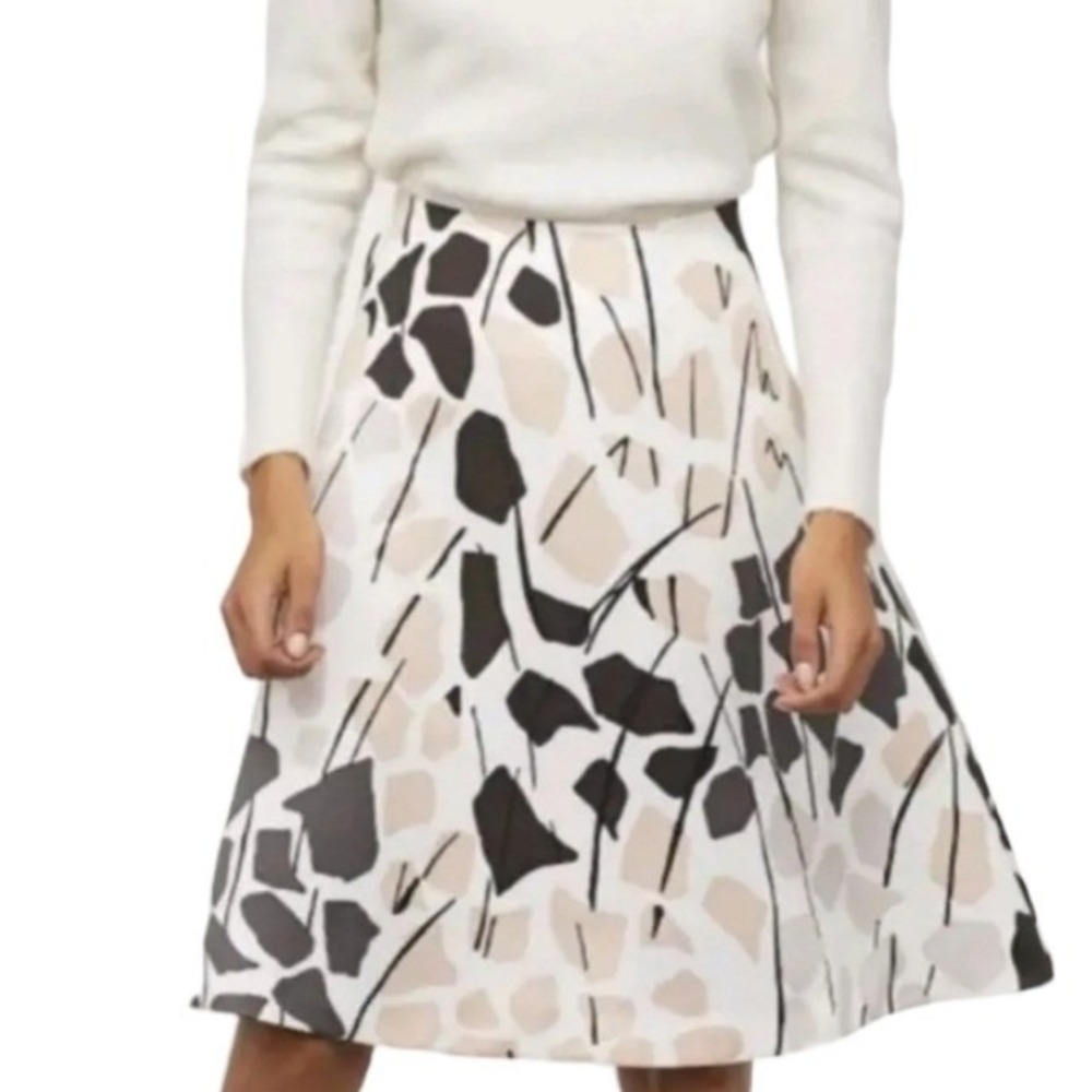 Richard Allan x H&M Abstract Geometric Print A-Line Midi Skirt Cream Black‎